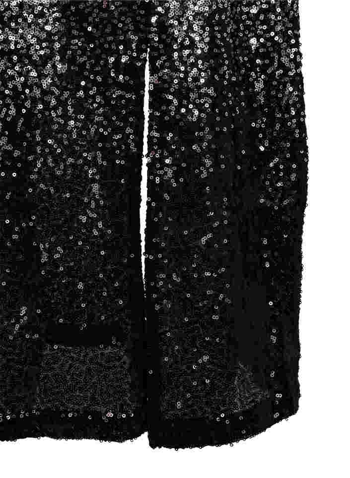 Paillettenkleid mit langen Ärmeln und Schlitz, Silver Black, Packshot image number 3