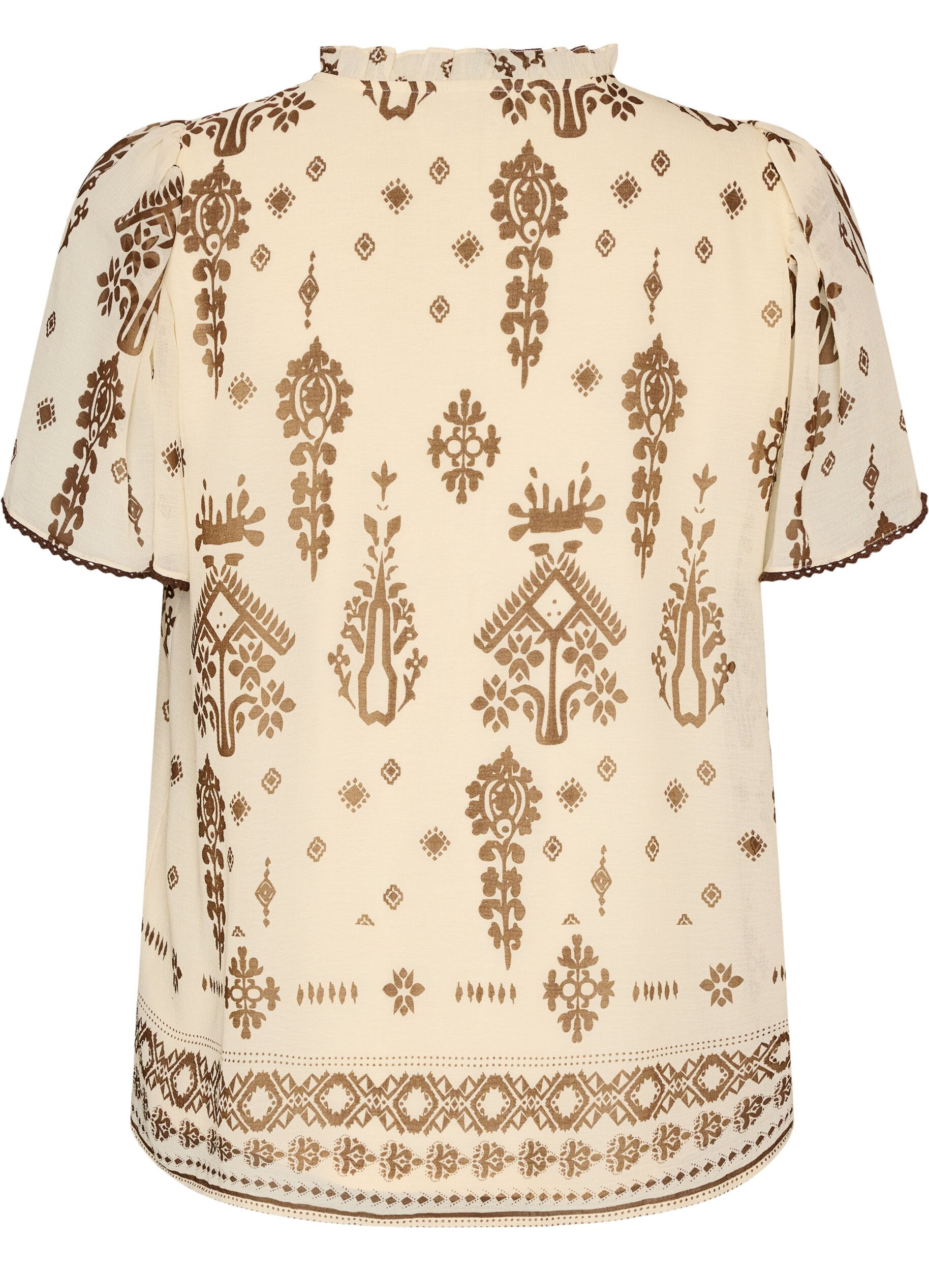 ZizziBluse mit Muster und H&auml;kelborte, Beige, Packshot image number 1