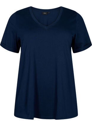 Baumwoll-T-Shirt mit V-Ausschnitt, Navy Blazer, Packshot image number 0
