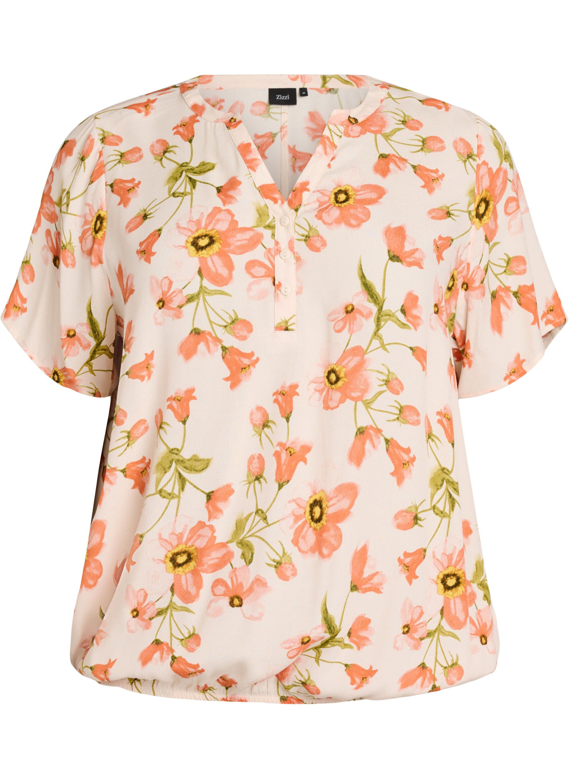 Viscose blouse with floral print and short sleeves