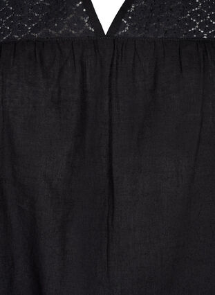 Bluse aus Baumwollmischung mit Leinen und Häkeldetails, Black, Packshot image number 2