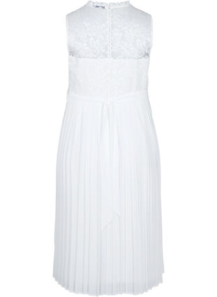 Ärmelloses Kleid mit Spitze und Falten, Star White, Packshot image number 1