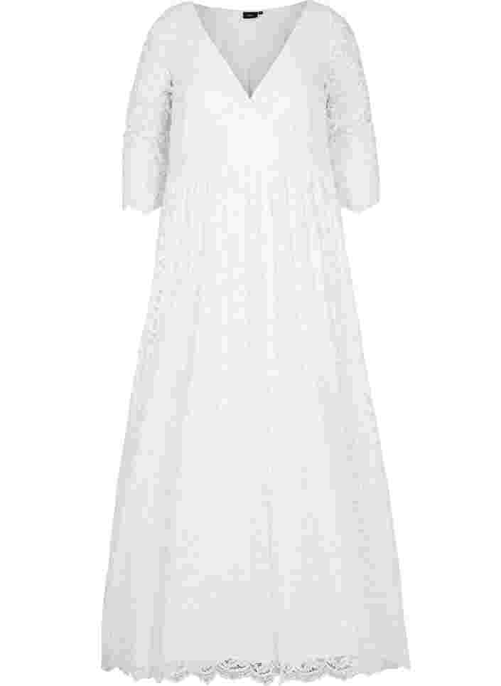 Brautkleid mit Spitze und 3/4-Ärmeln, Star White, Packshot image number 0
