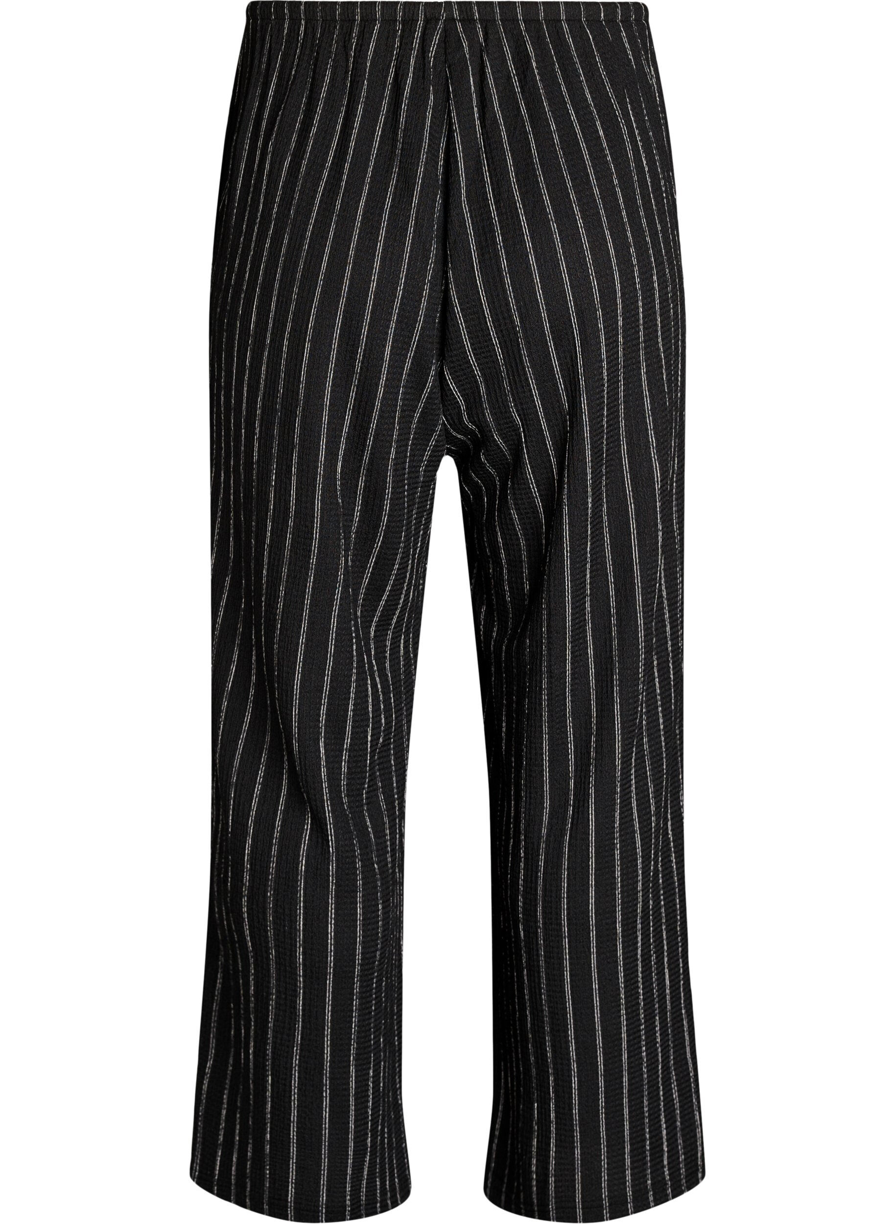 Zizzi Hose mit weitem Bein aus einem leichten strukturierten Stoff, Schwarz, Packshot image number 1