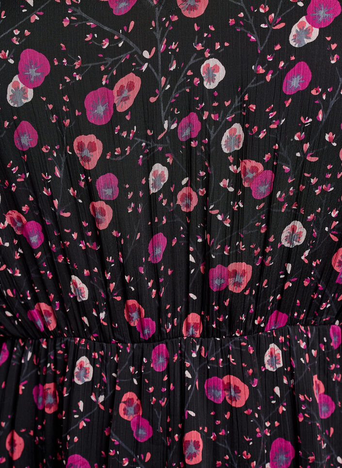 Kleid aus Chiffon mit Blumenmuster und langen &Auml;rmeln, Schwarz, Packshot image number 2