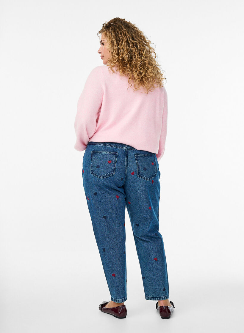 Mille Mom Fit Jeans mit Stickerei, Blau, Model image number 1