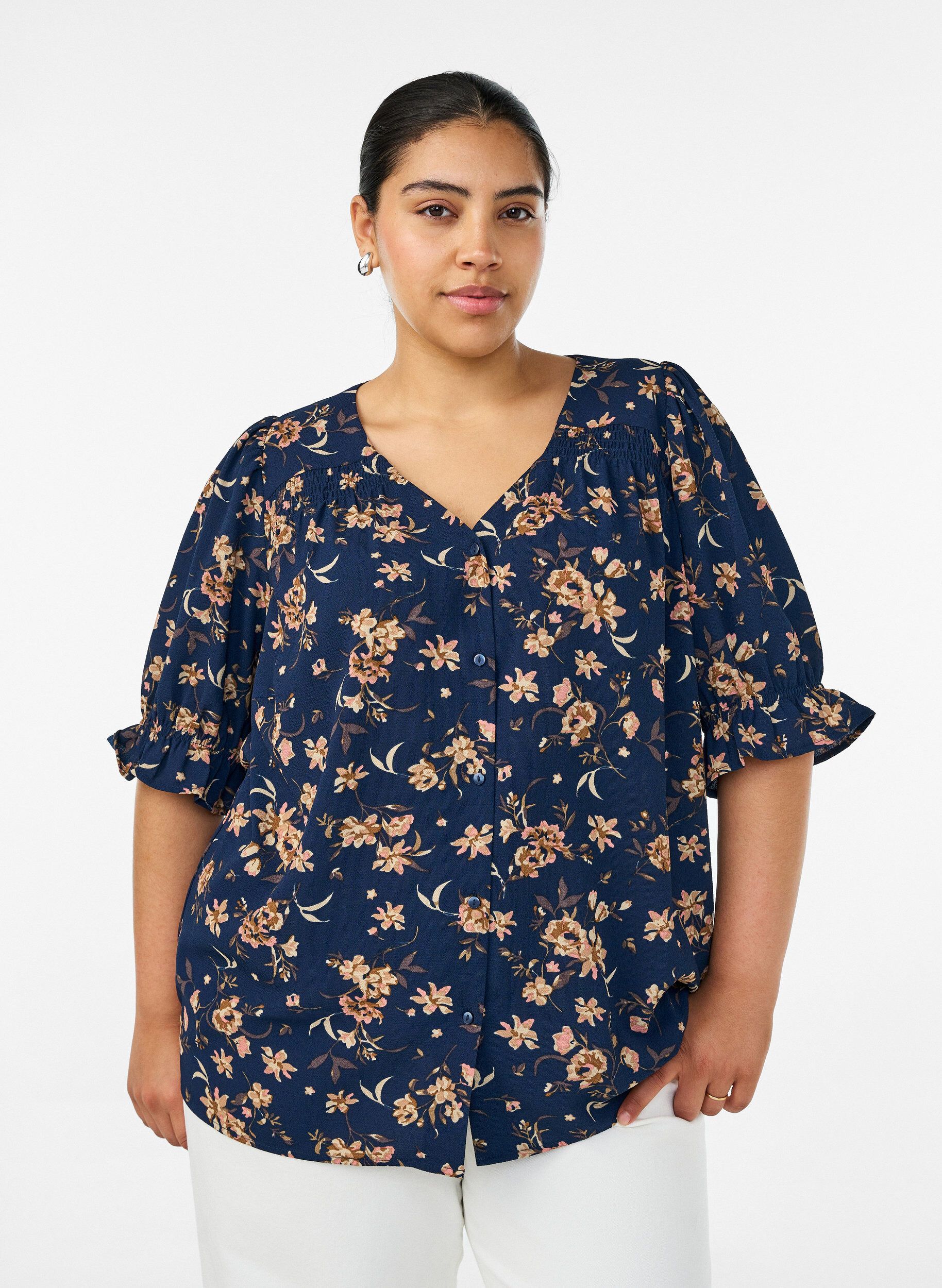 ZizziHemdbluse mit 1/2-&Auml;rmeln, Blau, Model image number 0