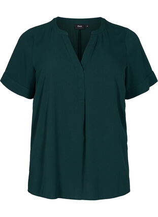 Kurzärmelige Bluse mit V-Ausschnitt, Scarab, Packshot image number 0
