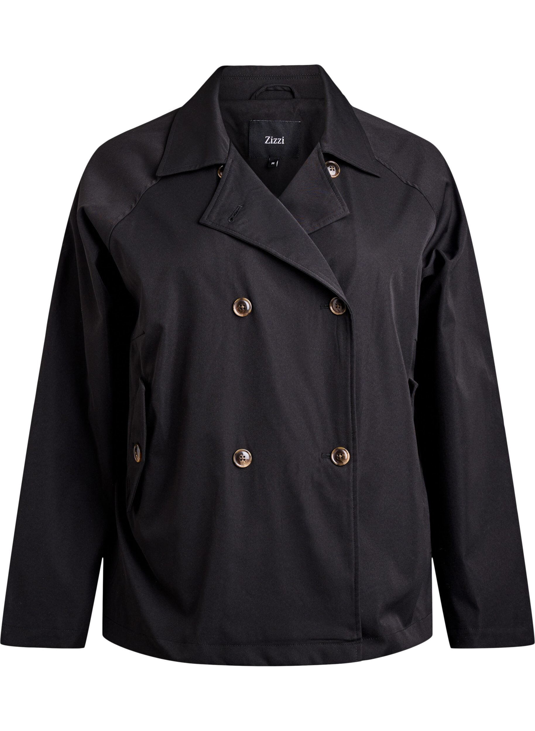 Zizzi Kurzer Trenchcoat mit Taschen, Schwarz, Packshot image number 0