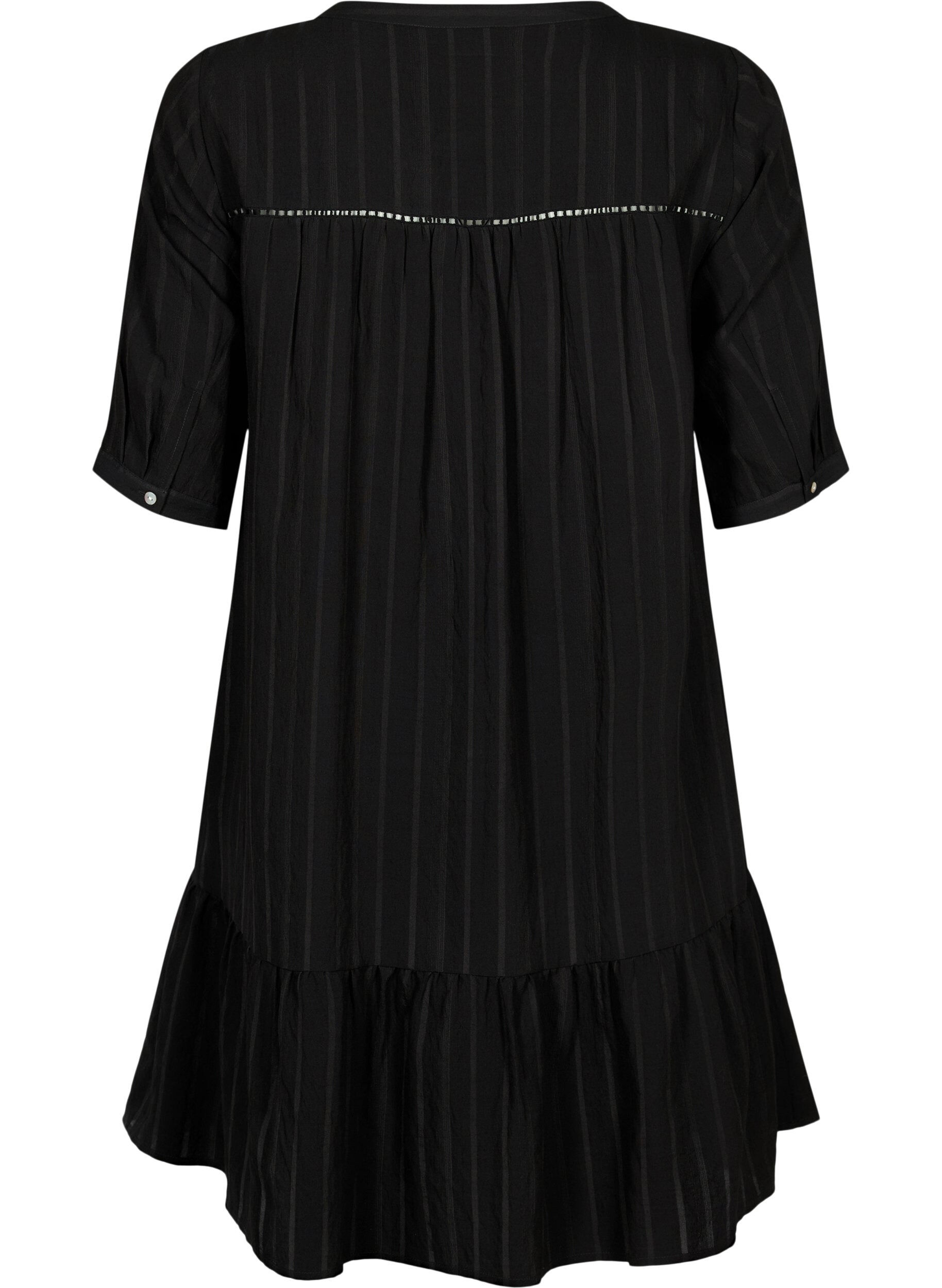 Zizzi Gestreiftes Viskose Kleid mit Spitzenb&auml;ndern, Black, Packshot image number 1
