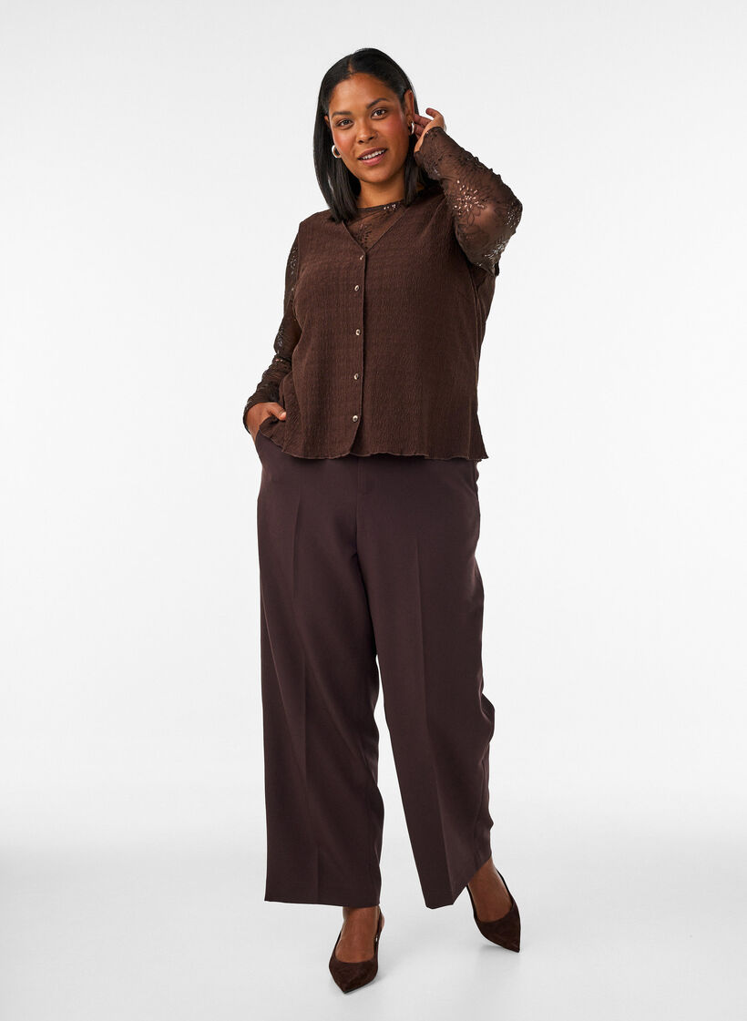 Weite Anzughose mit hoher Taille, Braun, Model image number 0