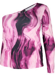 One-Shoulder Bluse mit Print, Raspberry Rose AOP, Packshot