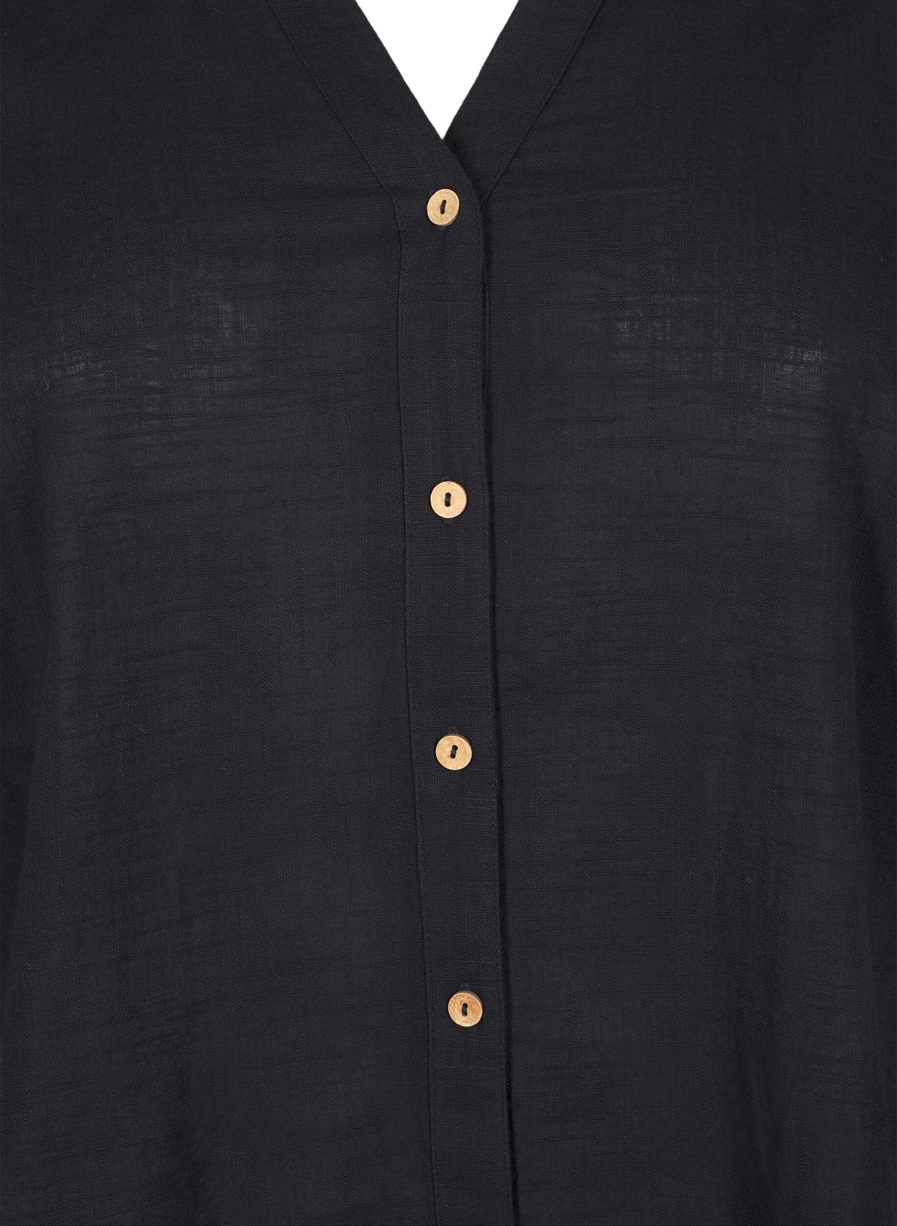 ZizziBaumwollbluse mit V-Ausschnitt, Schwarz, Packshot image number 2