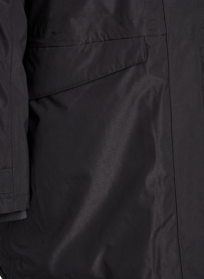 Wasserabweisender Parka mit Kapuze und funktionellen Details, Schwarz, Packshot image number 3