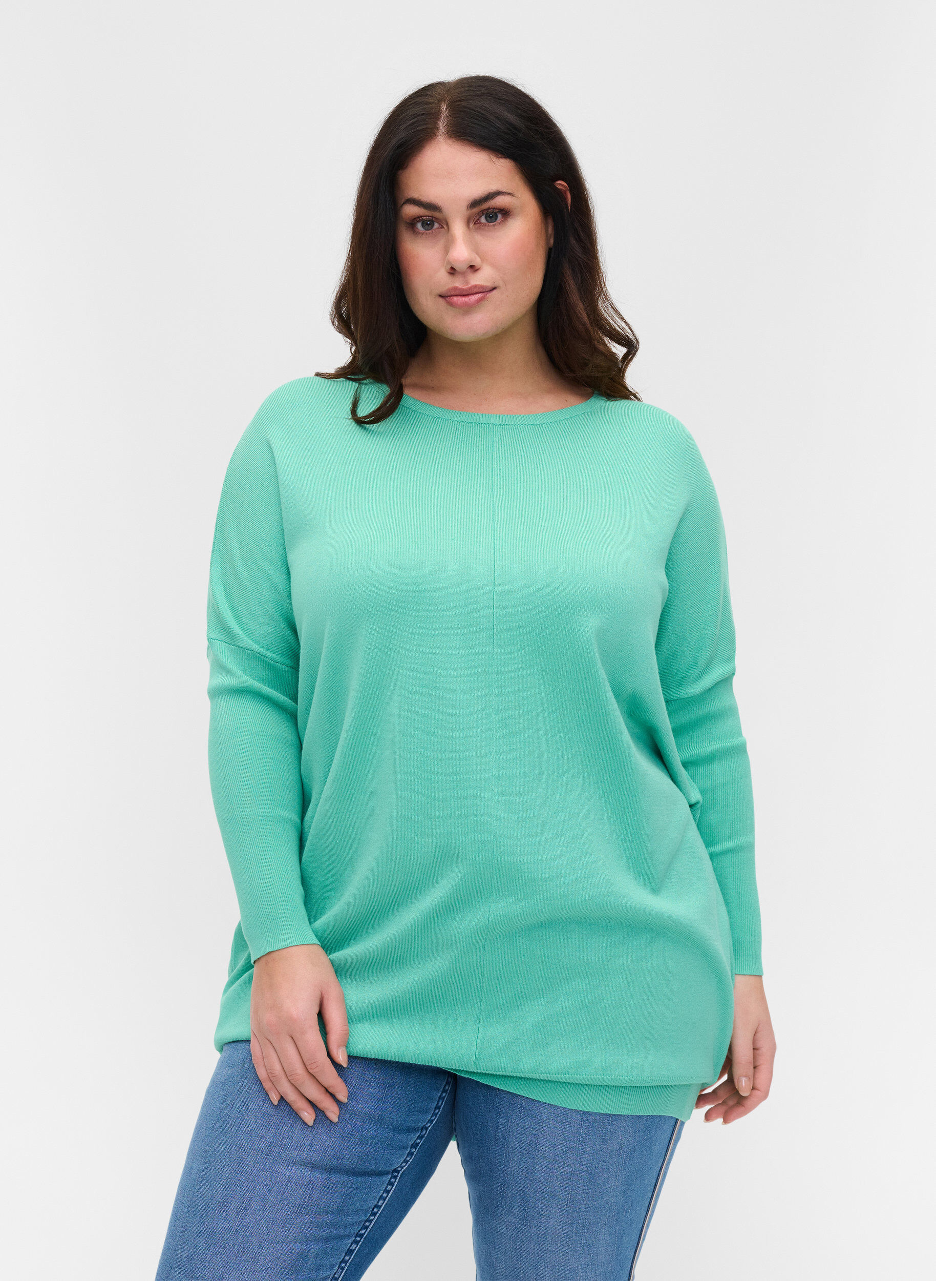 Zizzi Strickbluse , Dusty Jade Green, Model image number 0