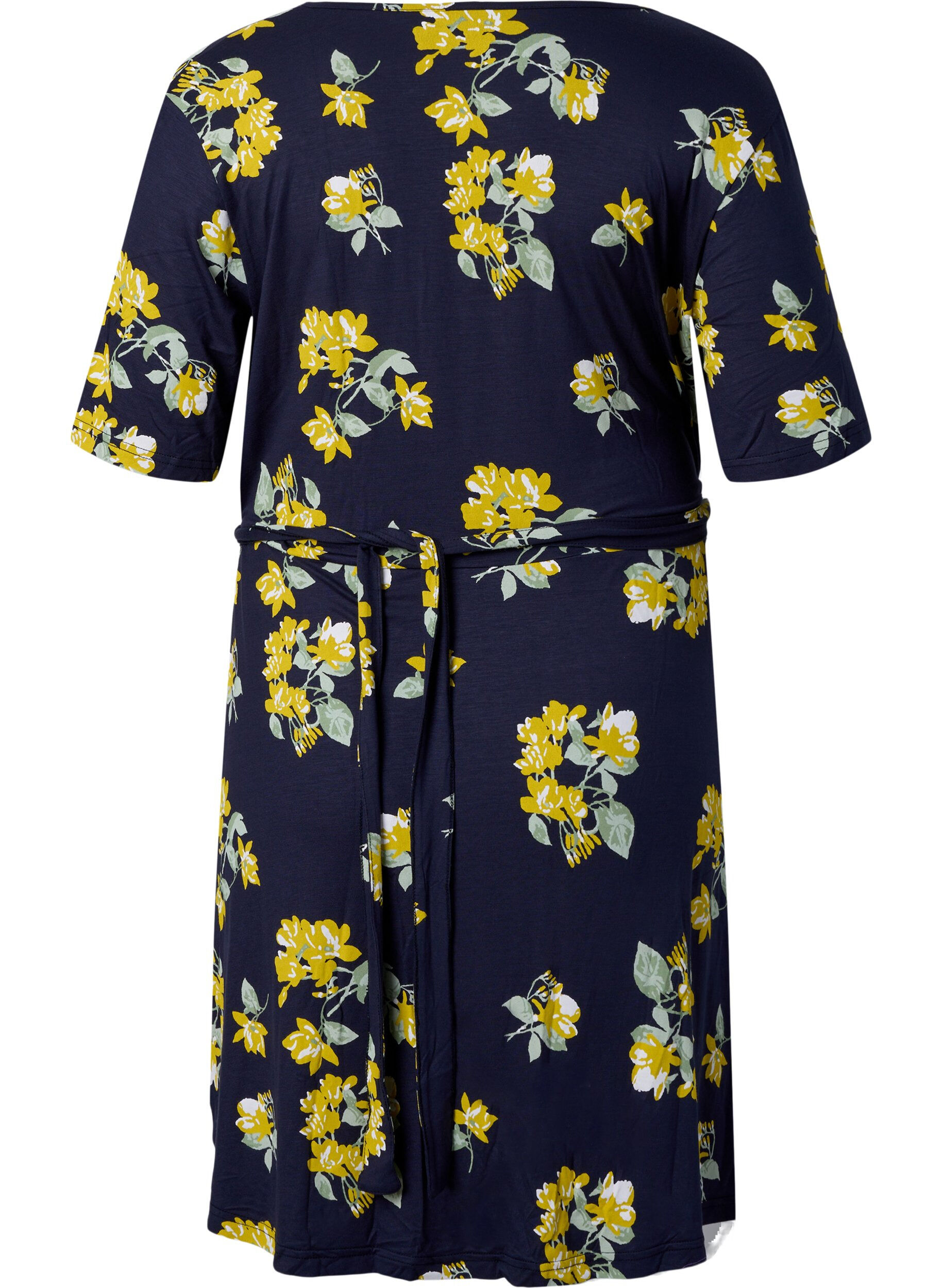 Zizzi Wickelkleid aus Viskose mit kurzen &Auml;rmeln, Night Sky AOP Flower, Packshot image number 1