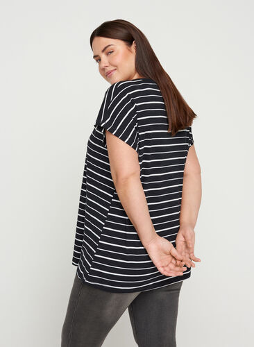 Gestreiftes T-Shirt aus Baumwolle, Black/White Stripe, Model image number 1