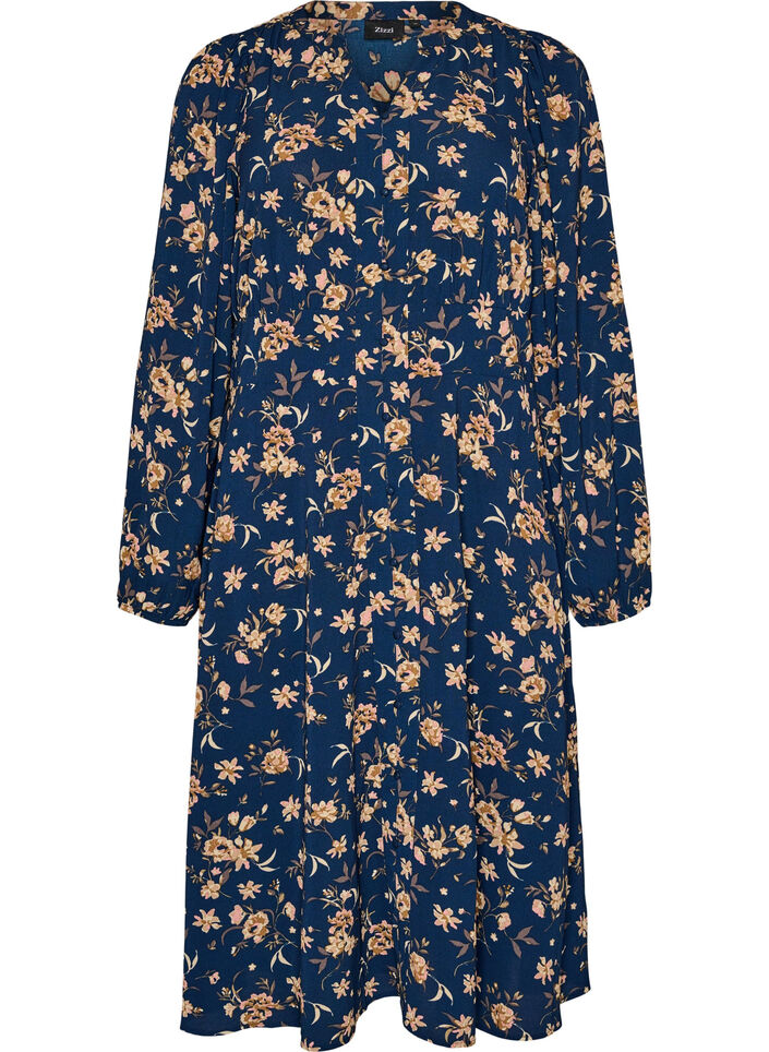 Midikleid mit Smock und Zierkn&ouml;pfen, Blau, Packshot image number 0