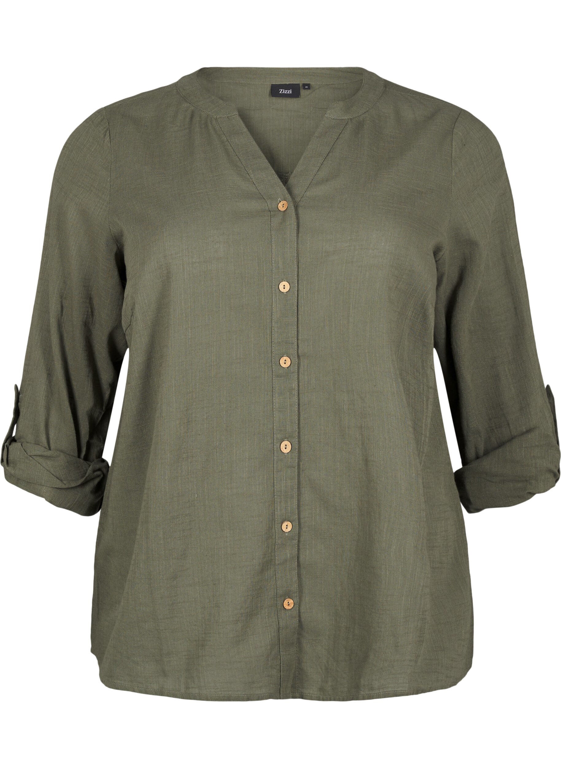 ZizziBaumwollbluse mit V-Ausschnitt, Gr&uuml;n, Packshot image number 0