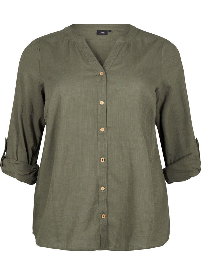 Baumwollbluse mit V-Ausschnitt, Gr&uuml;n, Packshot image number 0
