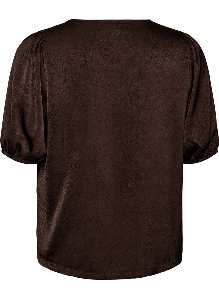 Bluse aus Satin mit Schleifen und ellbogenlangen &Auml;rmeln, Braun, Packshot image number 1
