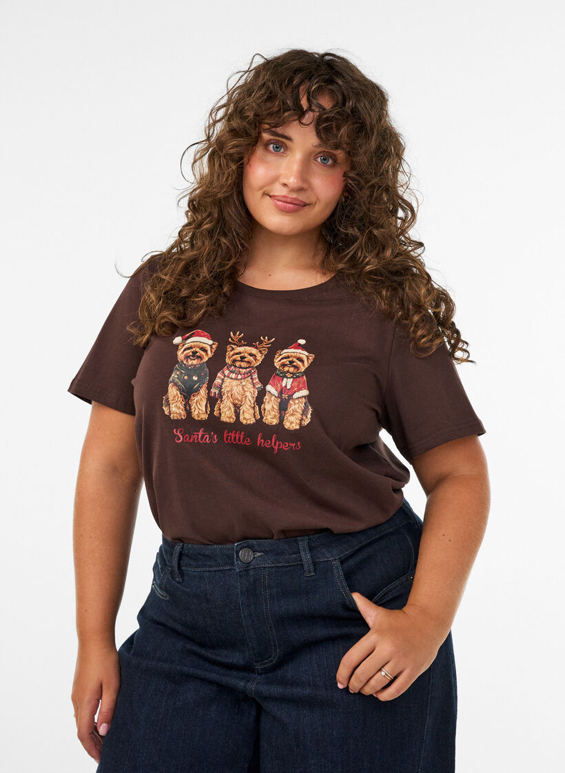 Weihnachts-T-Shirt aus Bio-Baumwolle, Braun, Model image number 0