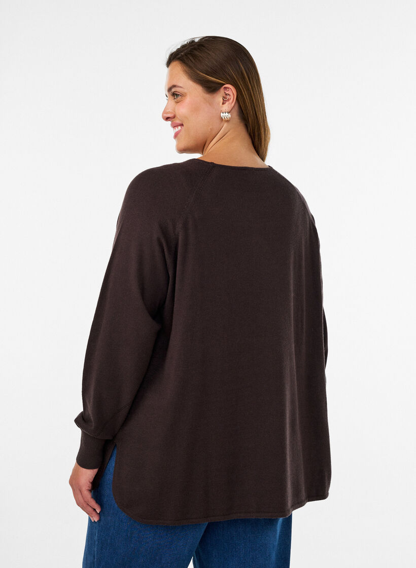 Strickbluse mit Rundhalsausschnitt und Strickmuster, Braun, Model image number 2