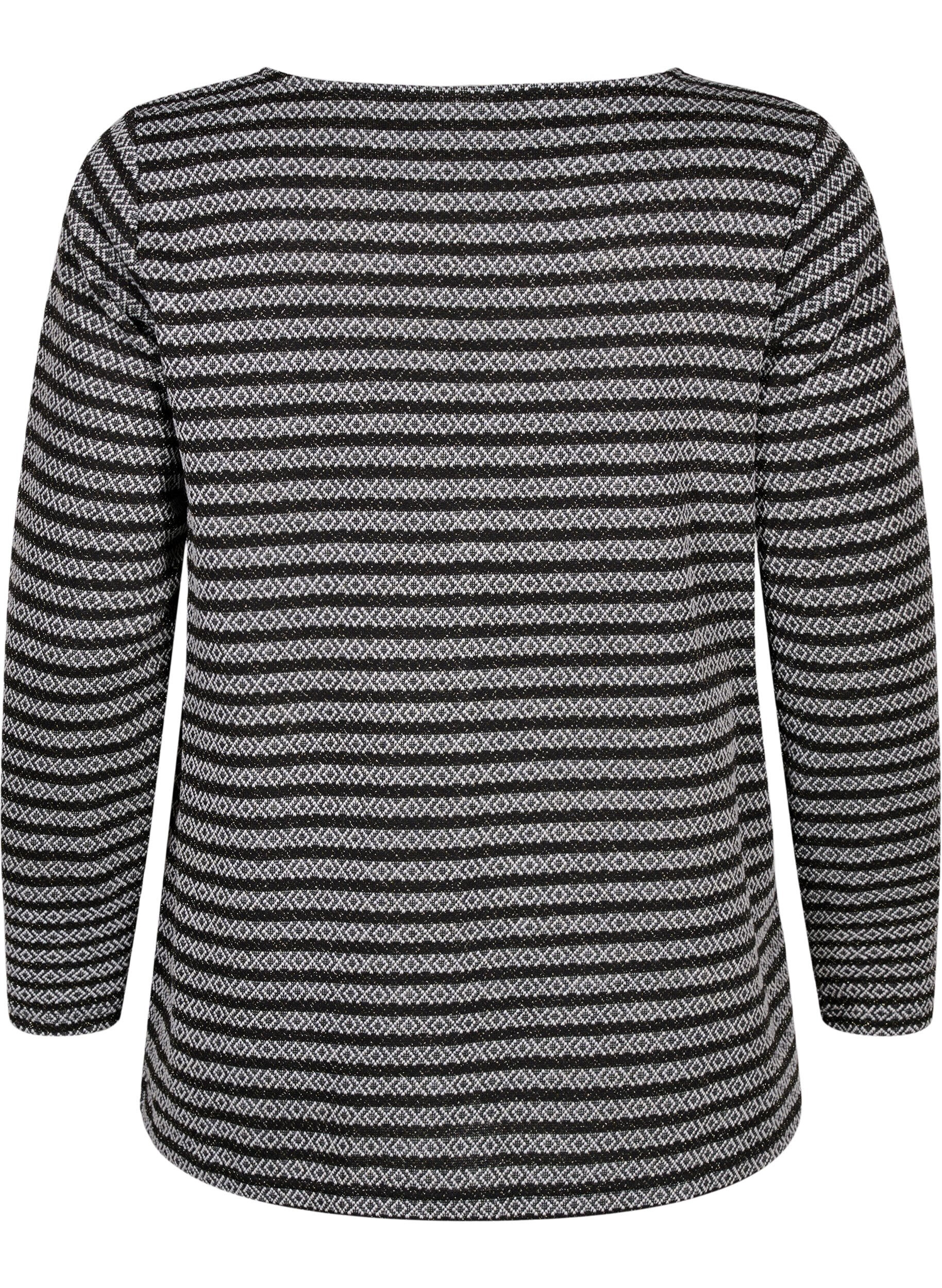 Zizzi  Rundhalsbluse mit Streifenmuster, Black Stripe, Packshot image number 1