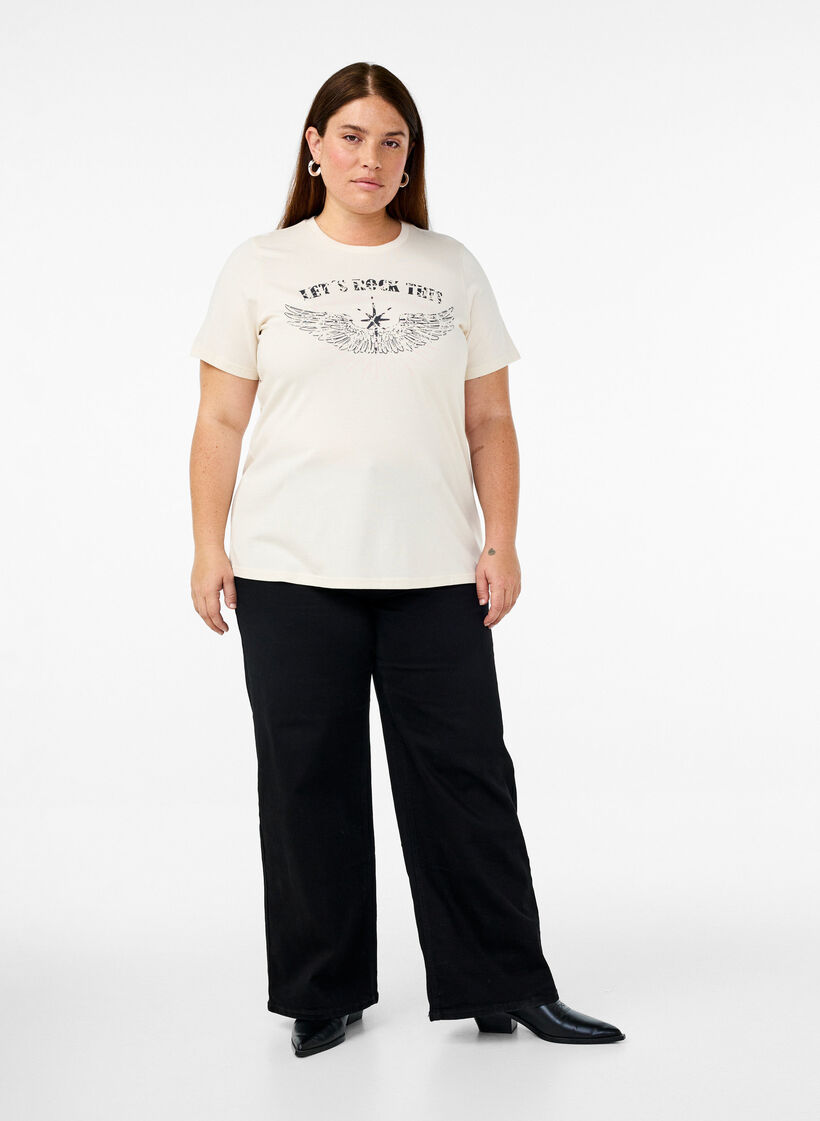 T-Shirt aus Bio-Baumwolle mit Print auf der Vorderseite, Vanille, Model image number 1