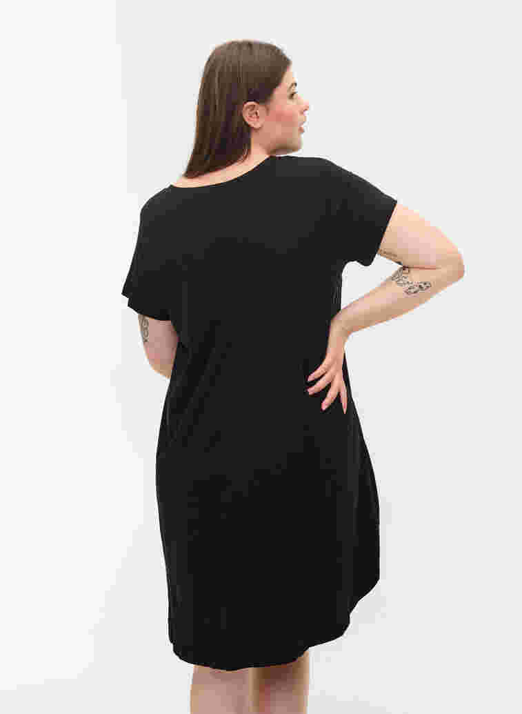 Kurzarm Baumwollnachthemd mit Print, Black GOOD, Model image number 1