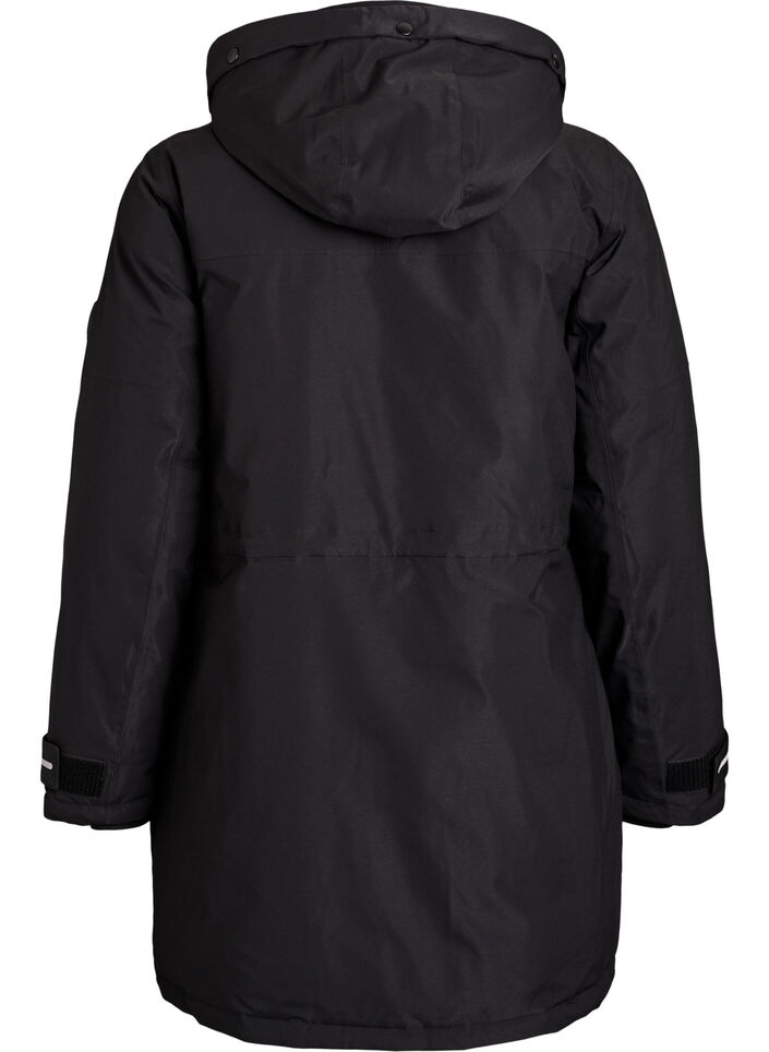 Wasserabweisender Parka mit Kapuze und funktionellen Details, Schwarz, Packshot image number 1