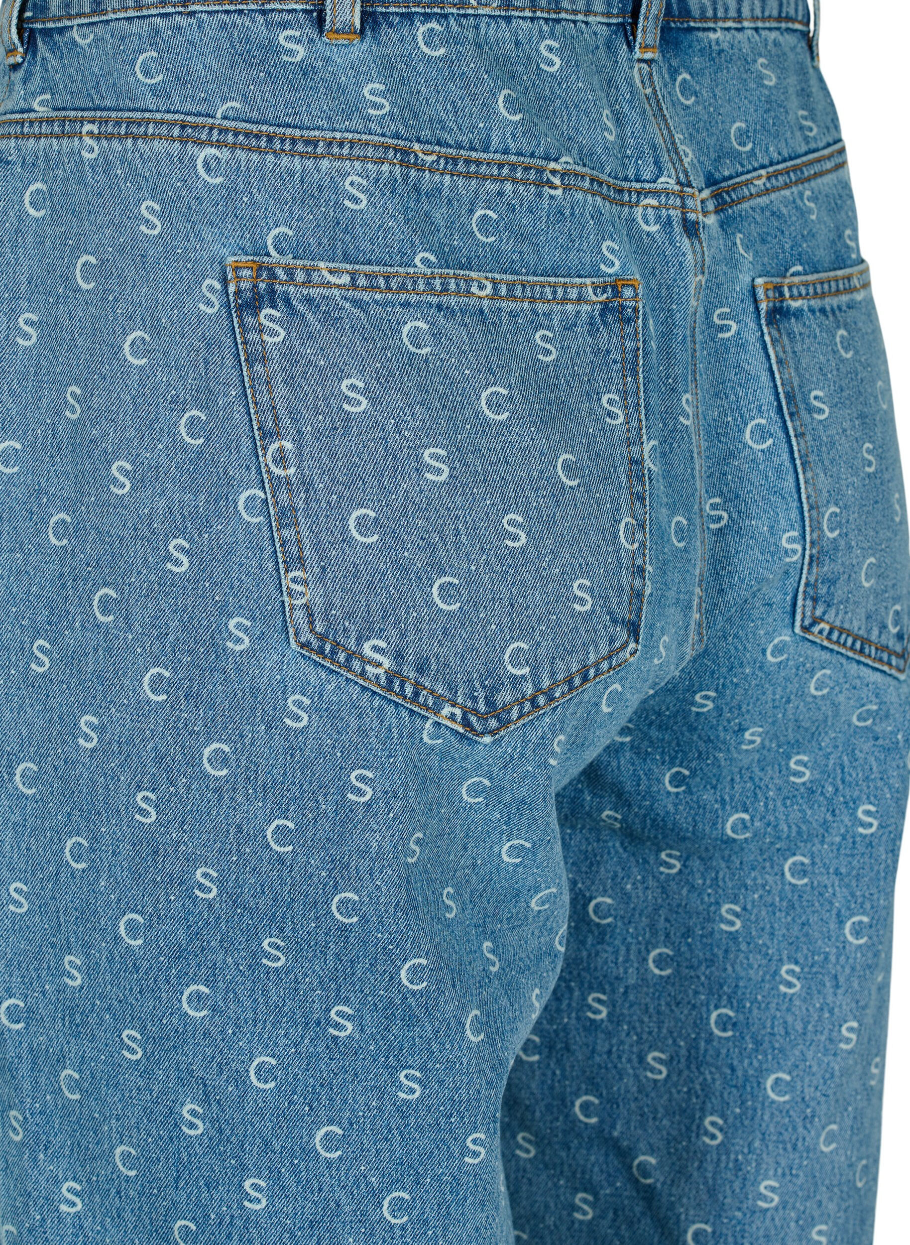 Zizzi Cropped Jeans mit Aufdruck und hoher Taille, Blue denim, Packshot image number 3