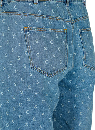Cropped Jeans mit Aufdruck und hoher Taille, Blue denim, Packshot image number 3