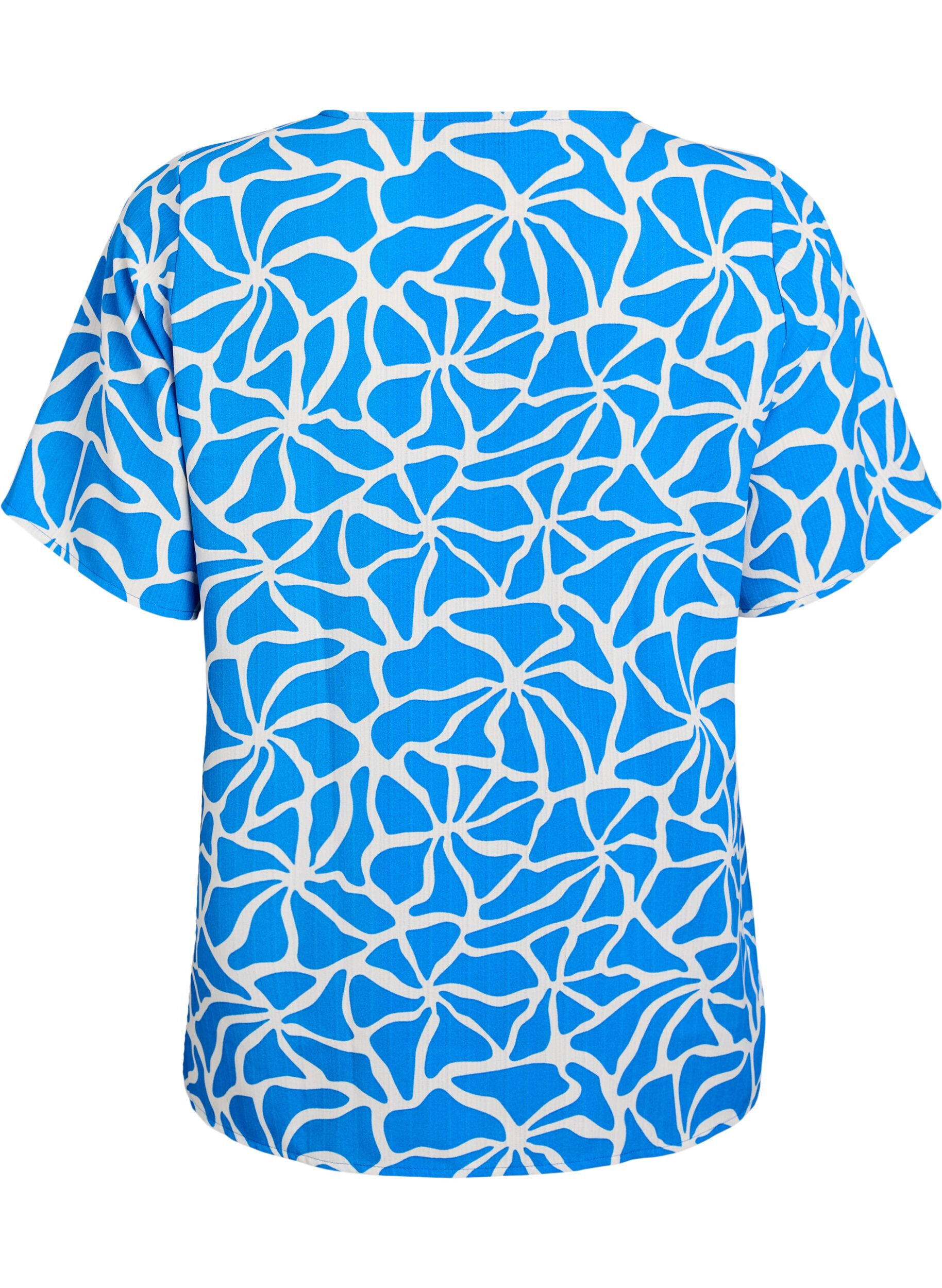 Zizzi Kurz&auml;rmelige Bluse mit Rundhalsausschnitt, Blau, Packshot image number 1