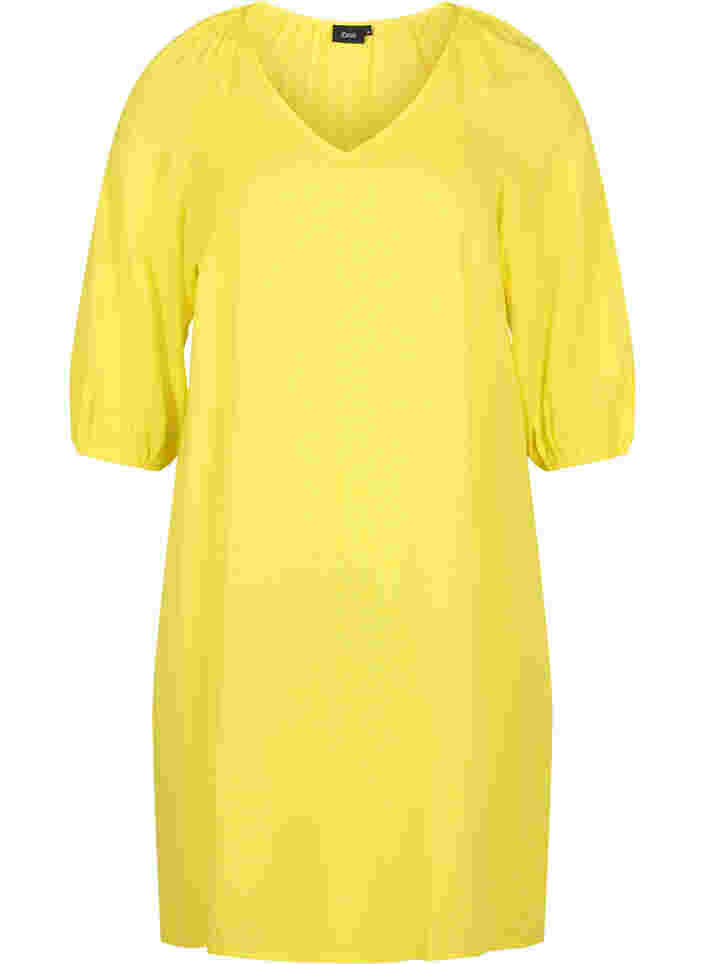 Viskosekleid mit V-Ausschnitt, Blazing Yellow, Packshot image number 0