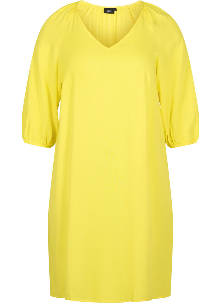 Viskosekleid mit V-Ausschnitt, Blazing Yellow, Packshot image number 0