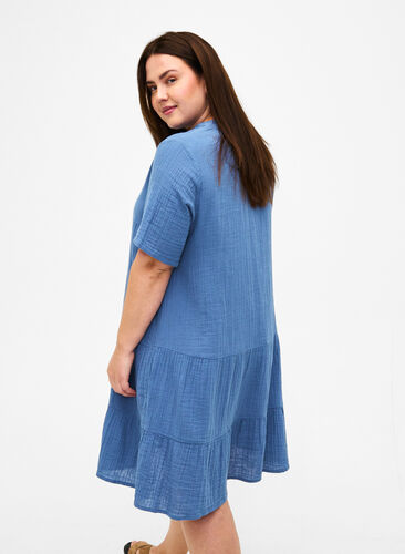 Kurzarmkleid aus 100 % Baumwolle, Moonlight Blue, Model image number 1