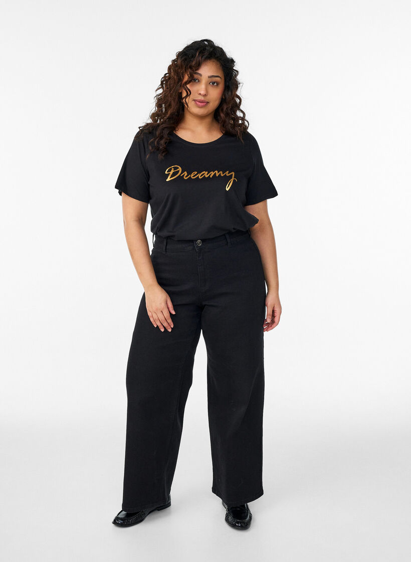 T-Shirt mit Print, Schwarz, Model image number 1