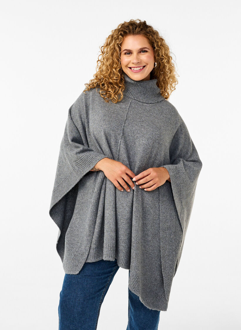 Poncho mit hohem Kragen, Medium Grey Melange, Model image number 0