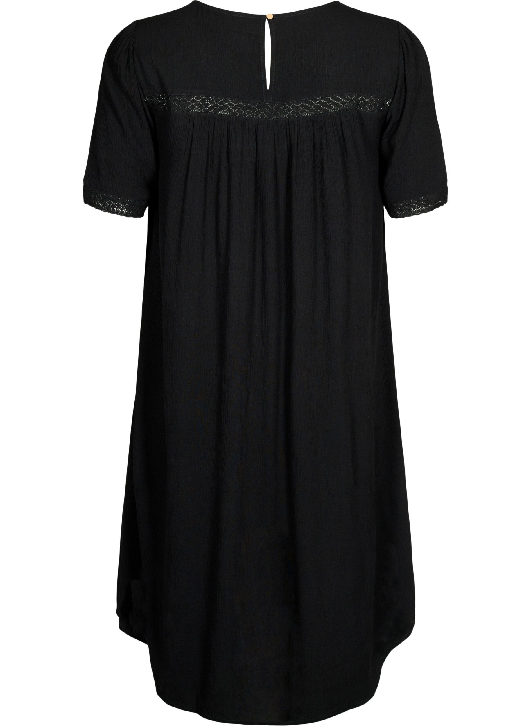 Zizzi Viskose-Kleid mit Spitzenband, Black, Packshot image number 1