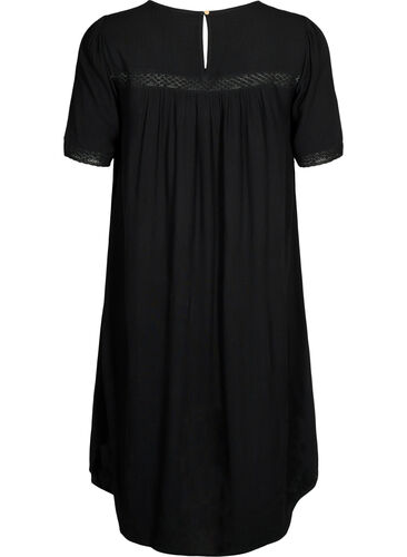 Viskose-Kleid mit Spitzenband, Black, Packshot image number 1