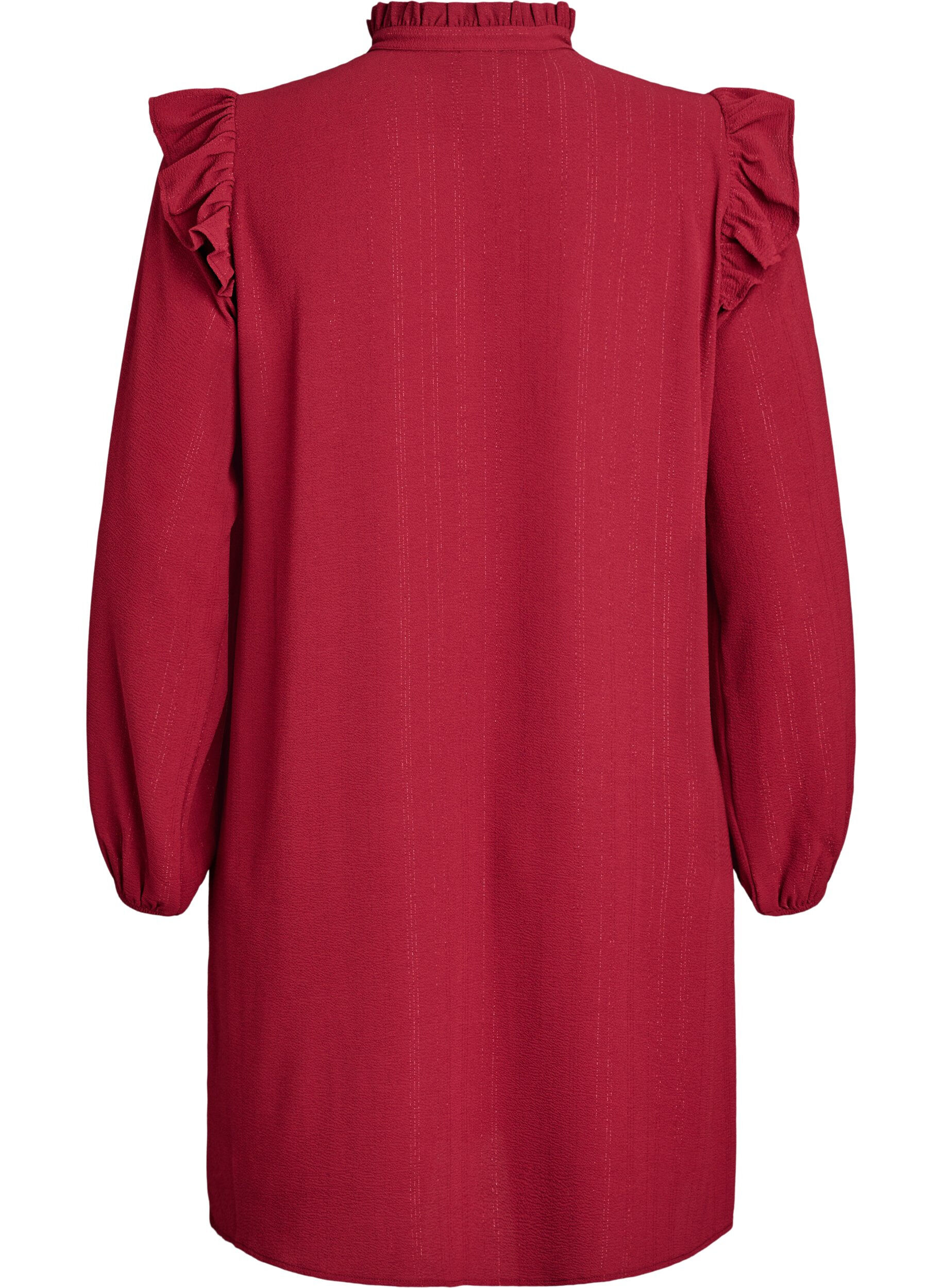 Zizzi Kurzes Kleid mit R&uuml;schen und Glitzer , Dunkles Bordeaux, Packshot image number 1