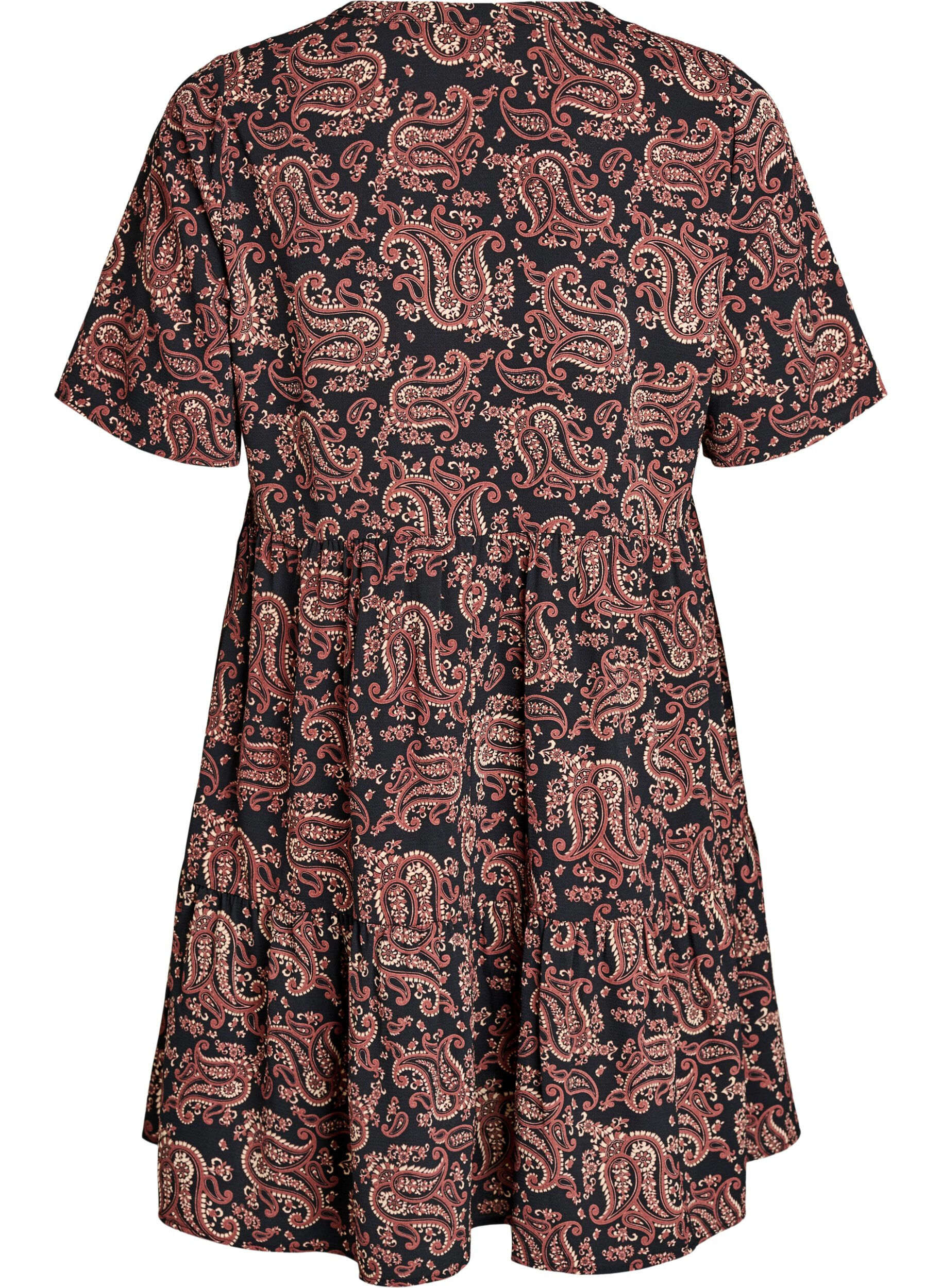 Zizzi Kurzarmkleid mit A-Linie und Teilungsn&auml;hten, Schwarz, Packshot image number 1