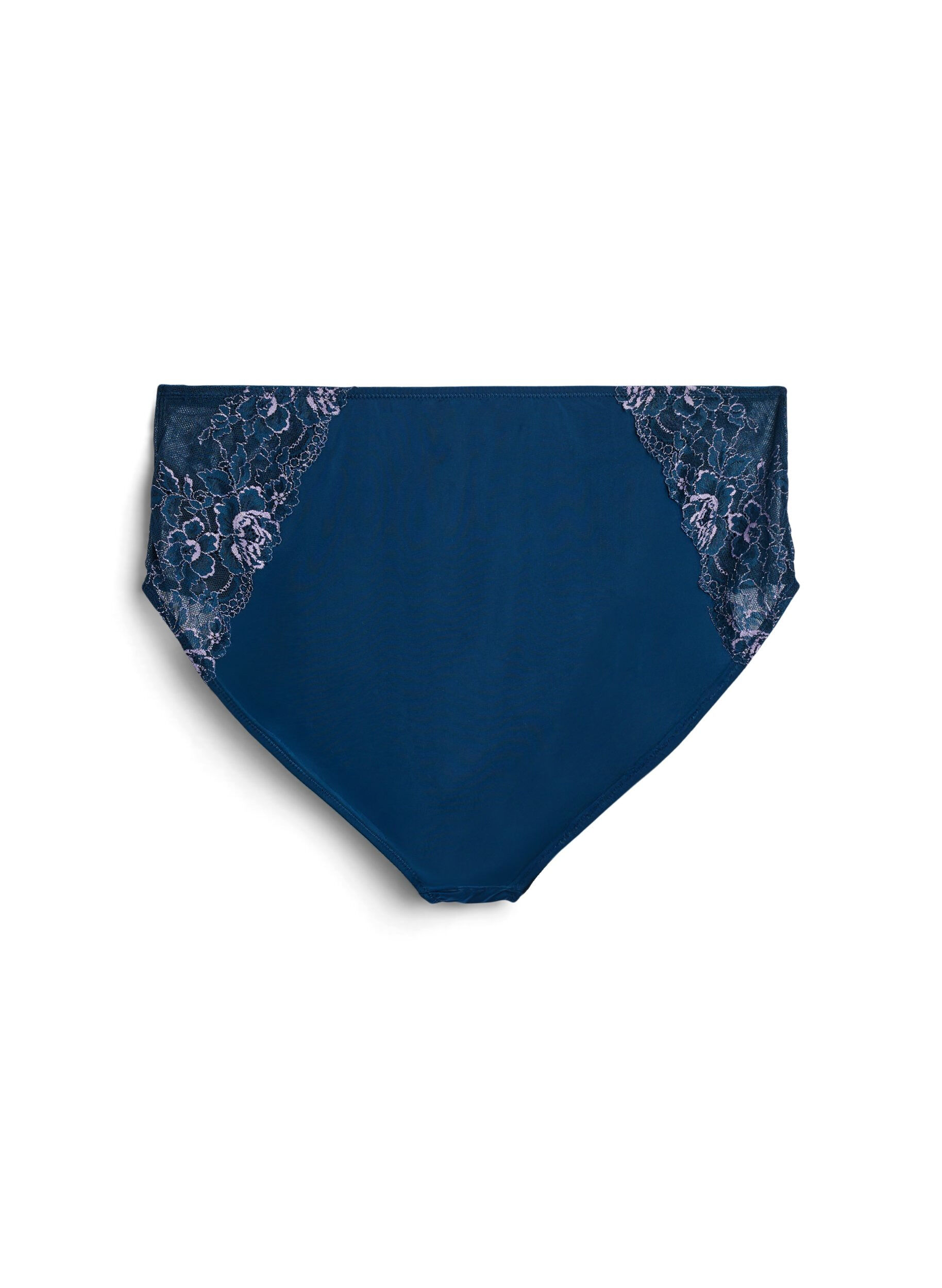 Zizzi Mikrofaser-Unterhose mit Spitze und normaler Taille, Blau, Packshot image number 1