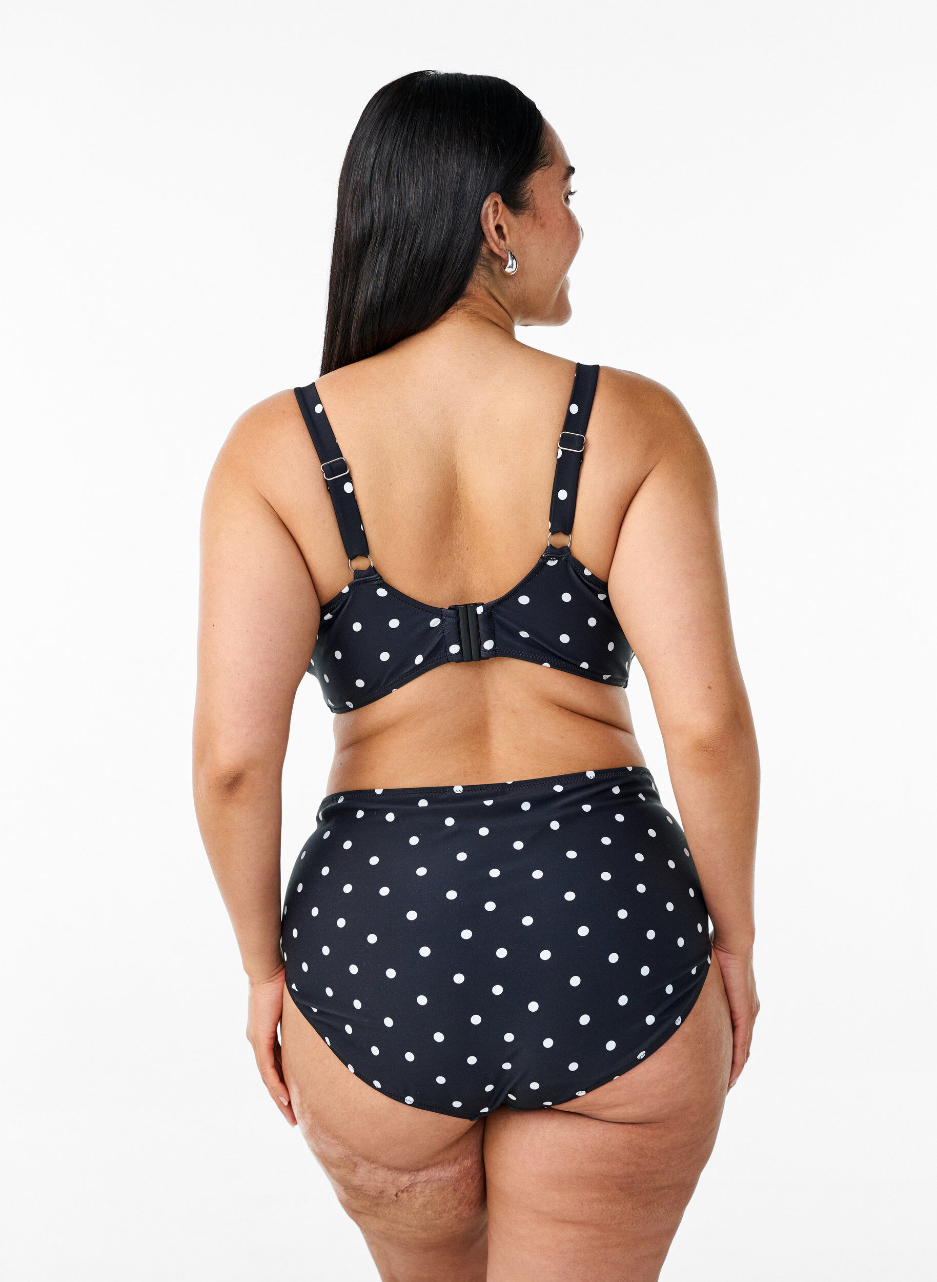 ZizziHoch taillierte Bikinihose mit Polka Dots, Schwarz, Model image number 1