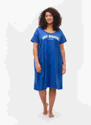 Nachthemd aus Baumwolle mit kurzen Ärmeln, Dazzling Blue GOOD, Model image number 3