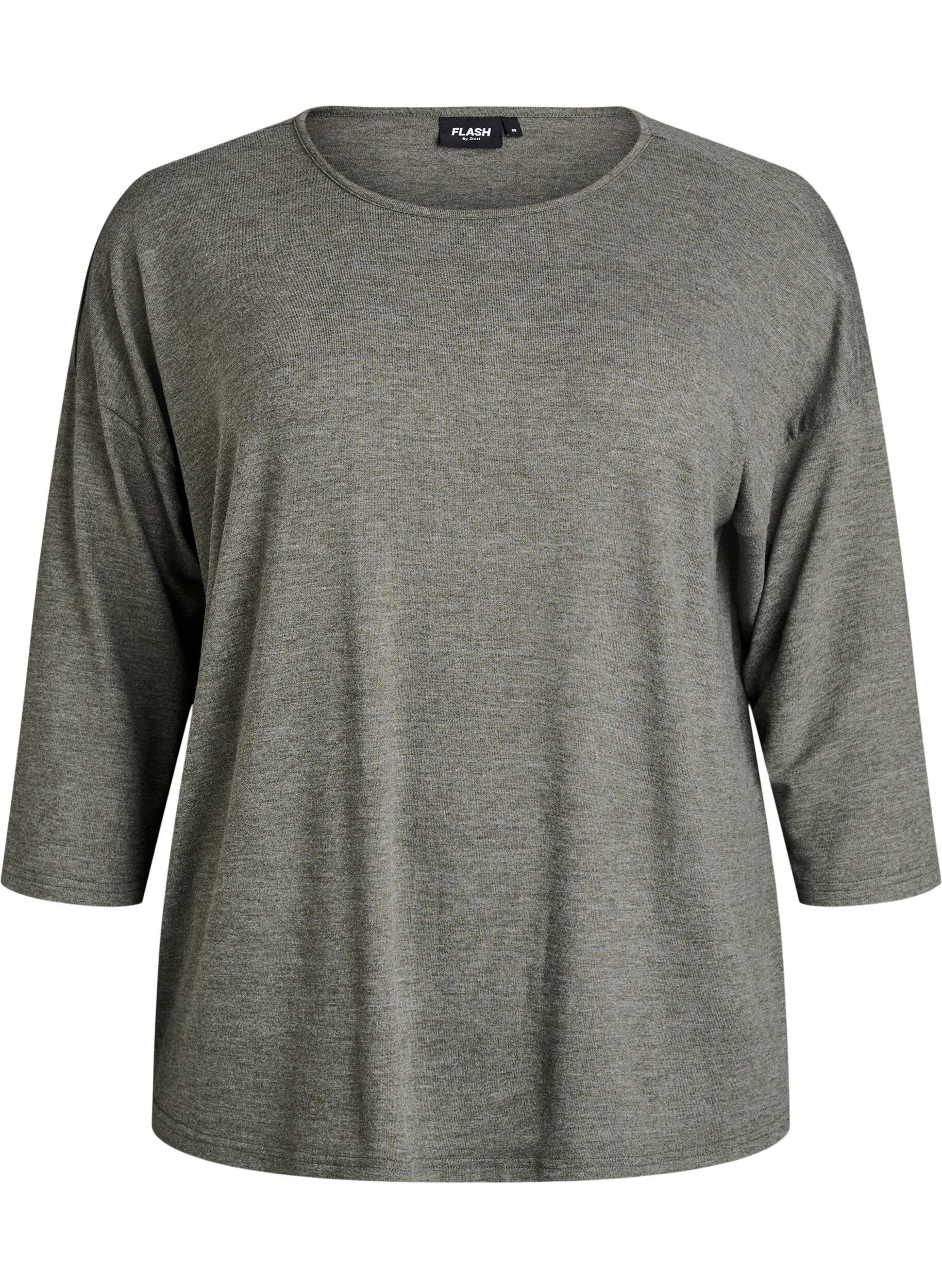 Zizzi FLASH &ndash; Bluse aus Jersey mit 3/4-&Auml;rmeln, Gr&uuml;n, Packshot image number 0