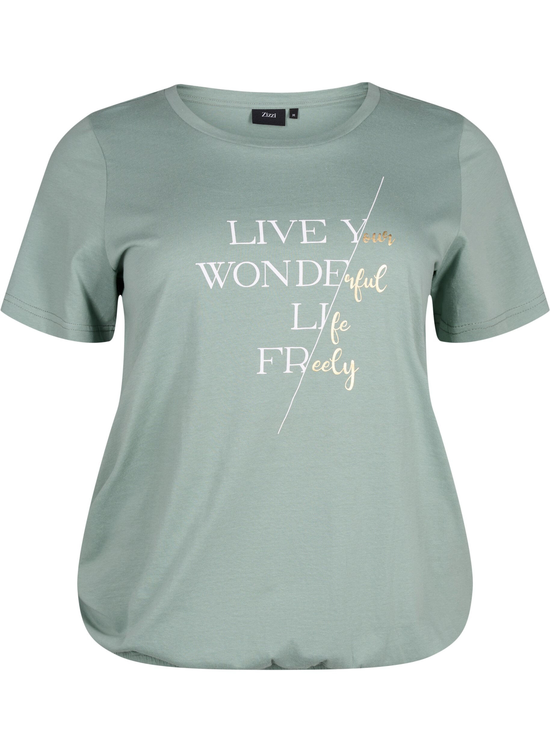 Zizzi Kurz&auml;rmliges T-Shirt aus Baumwolle mit Gummizug am Saum, Chinois G. W. Live, Packshot image number 0