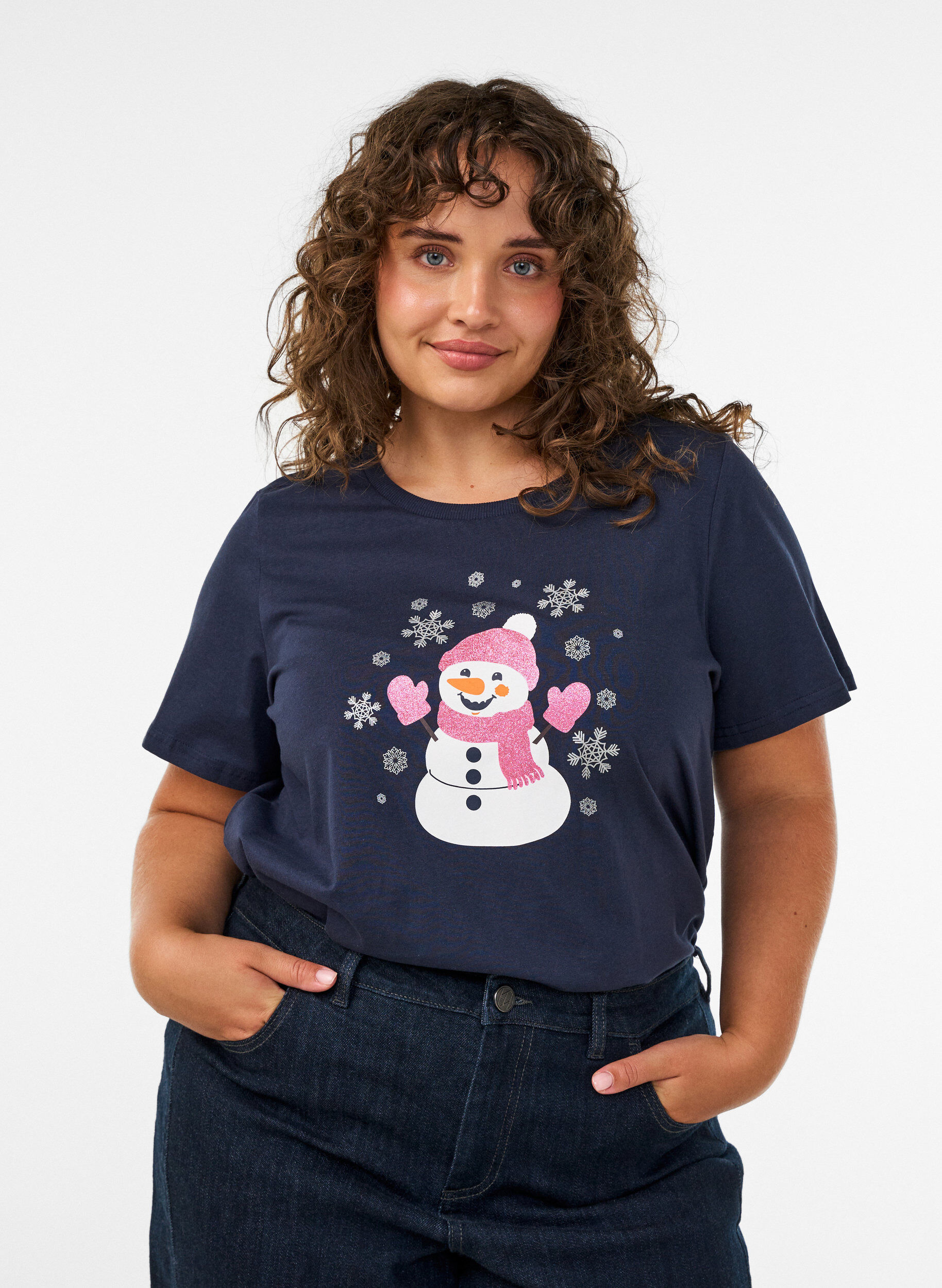 ZizziWeihnachts-T-Shirt aus Bio-Baumwolle, Blau, Model image number 0