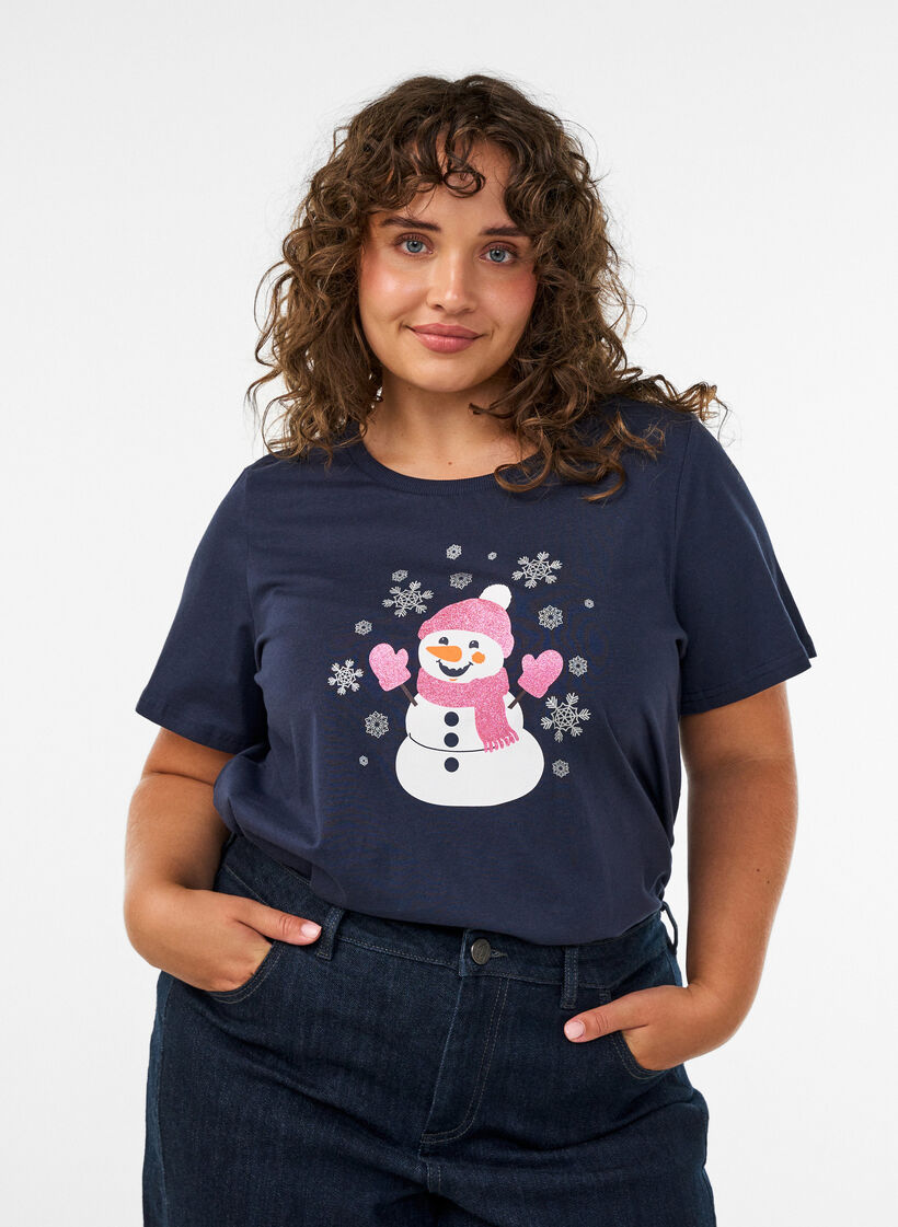 Weihnachts-T-Shirt aus Bio-Baumwolle, Blau, Model image number 0